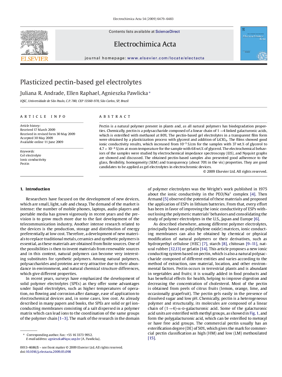 Plasticized pectin-based gel electrolytes