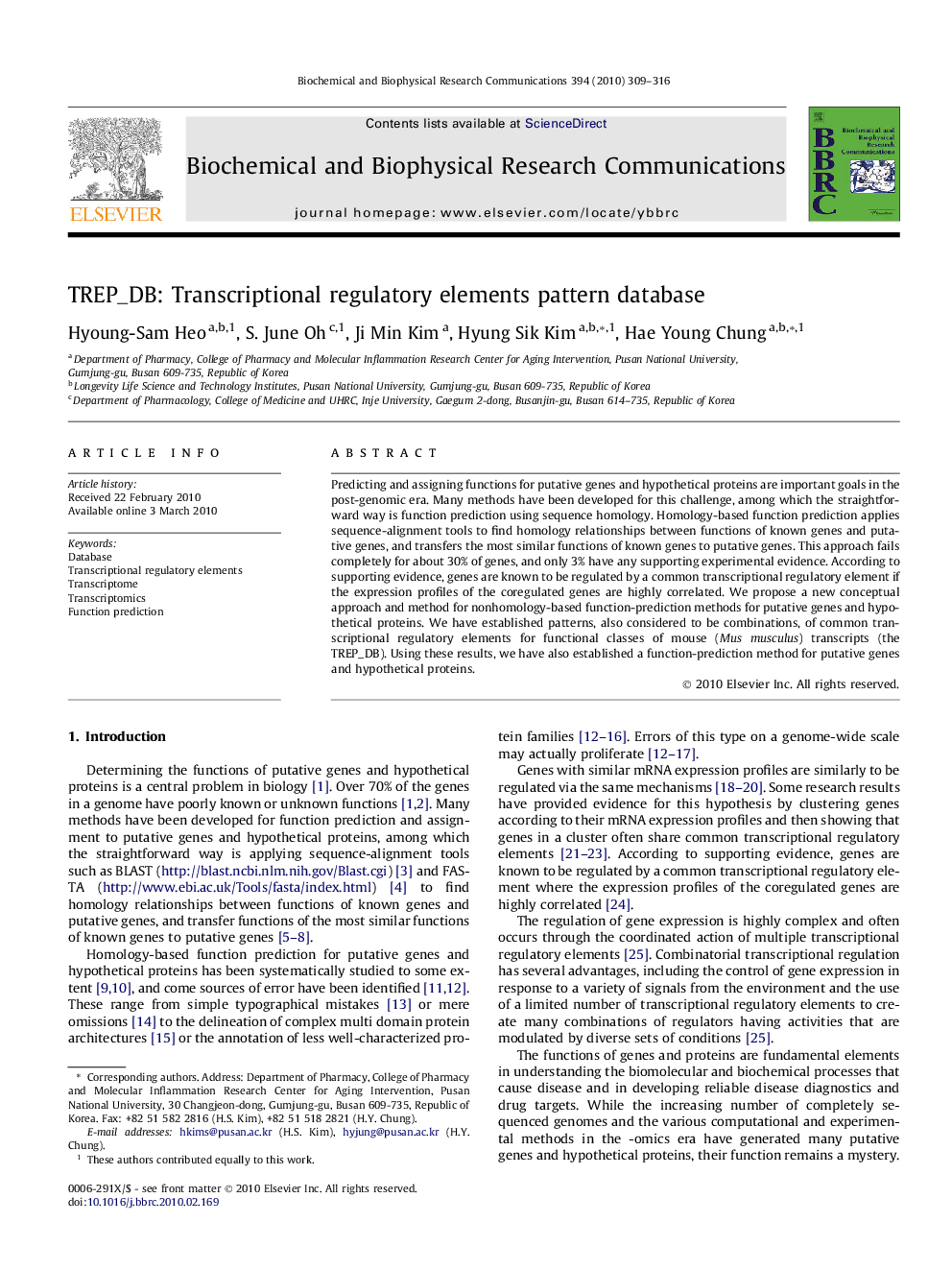 TREP_DB: Transcriptional regulatory elements pattern database