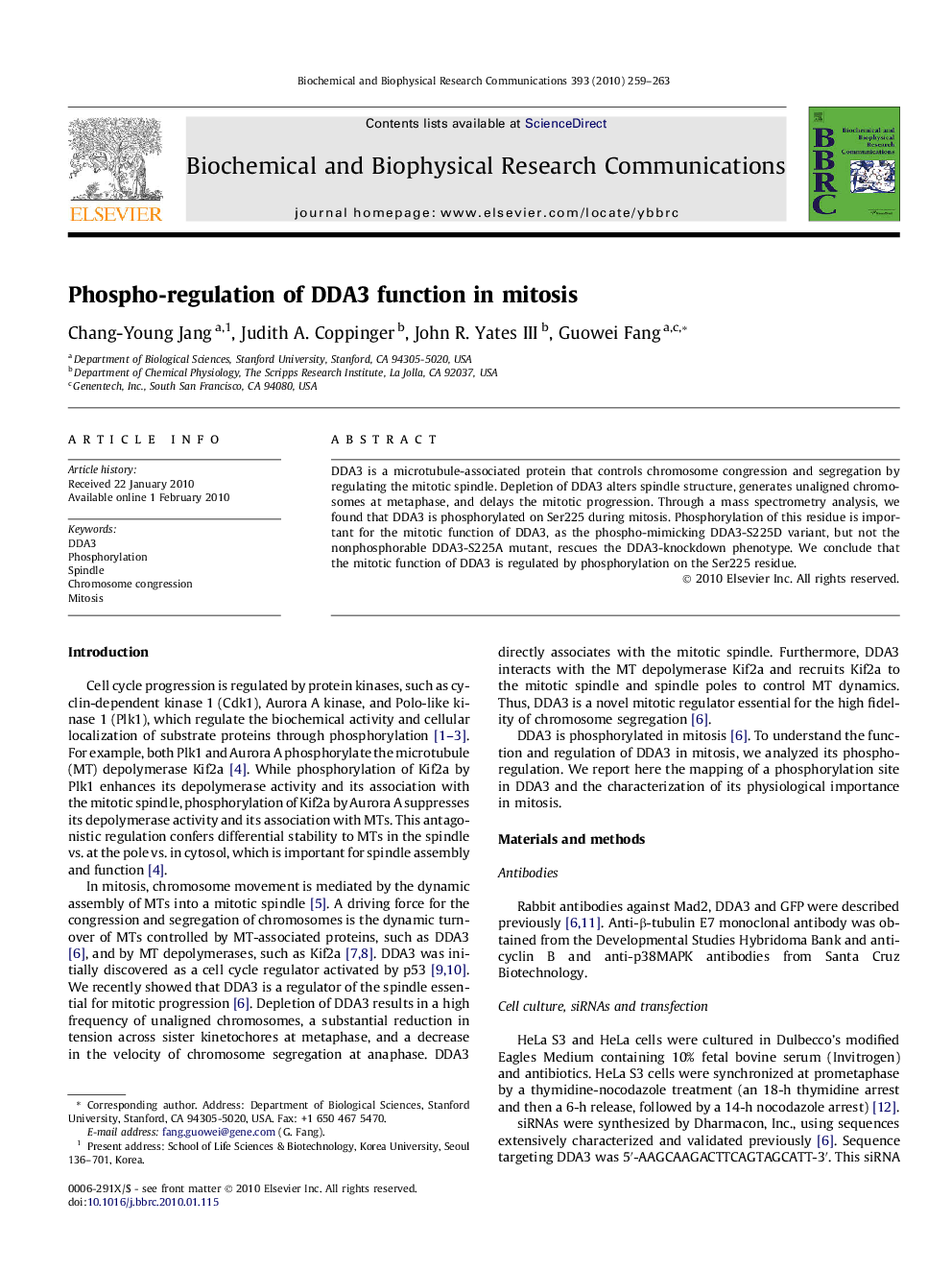 Phospho-regulation of DDA3 function in mitosis