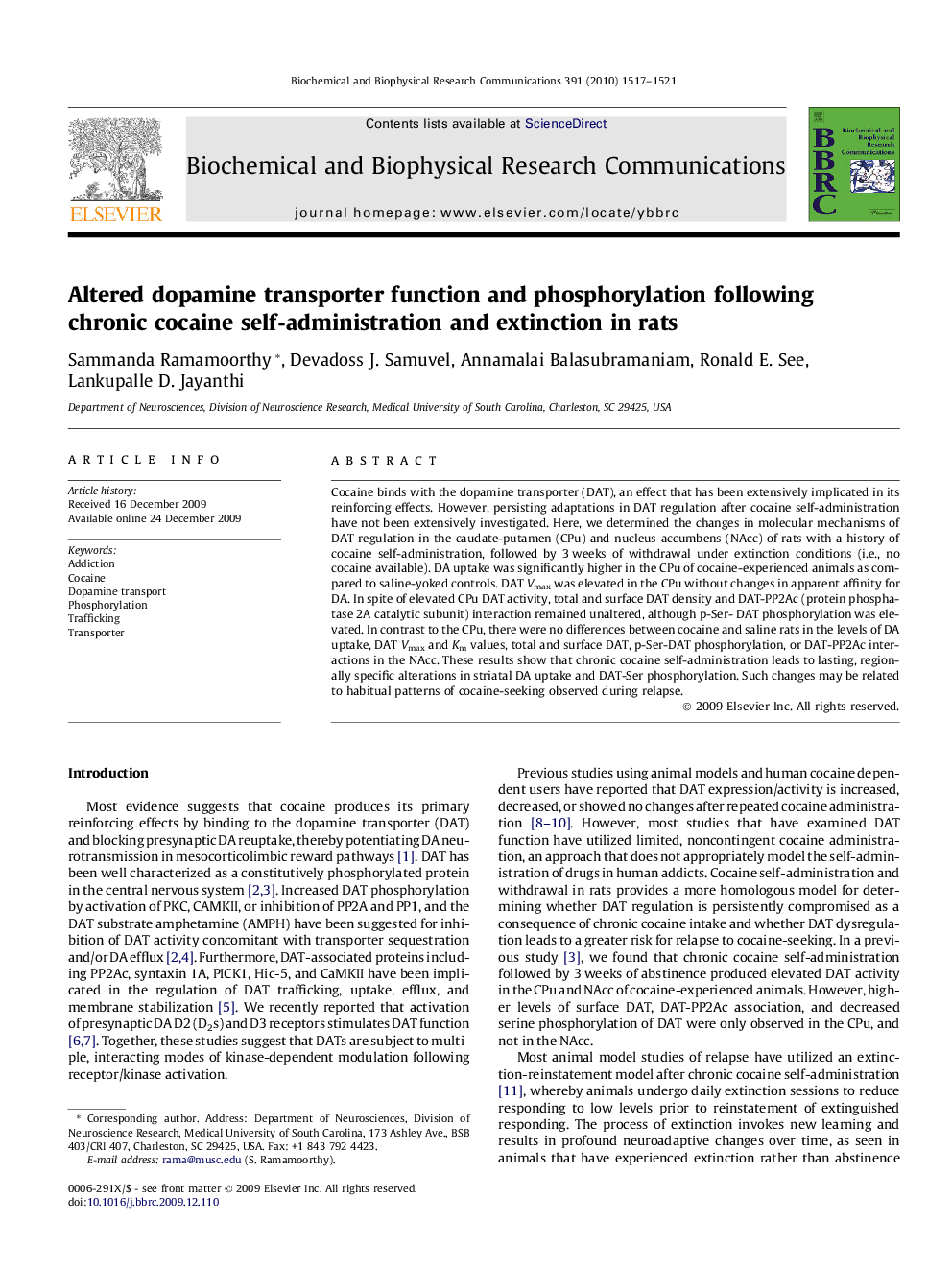 Altered dopamine transporter function and phosphorylation following chronic cocaine self-administration and extinction in rats