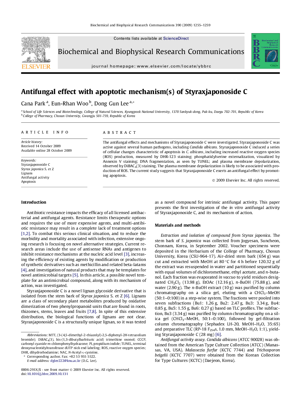 Antifungal effect with apoptotic mechanism(s) of Styraxjaponoside C