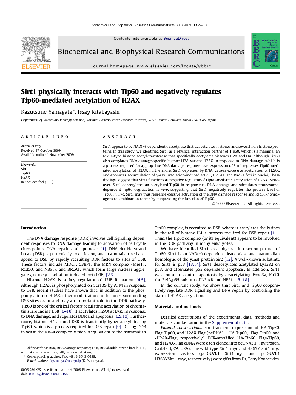 Sirt1 physically interacts with Tip60 and negatively regulates Tip60-mediated acetylation of H2AX