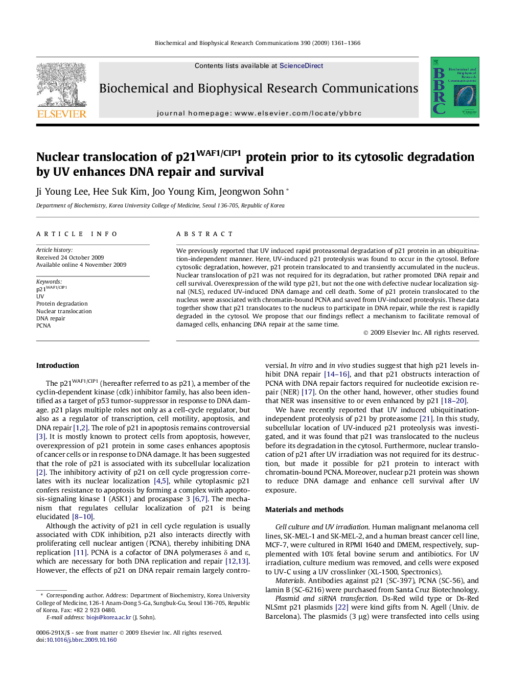 Nuclear translocation of p21WAF1/CIP1 protein prior to its cytosolic degradation by UV enhances DNA repair and survival