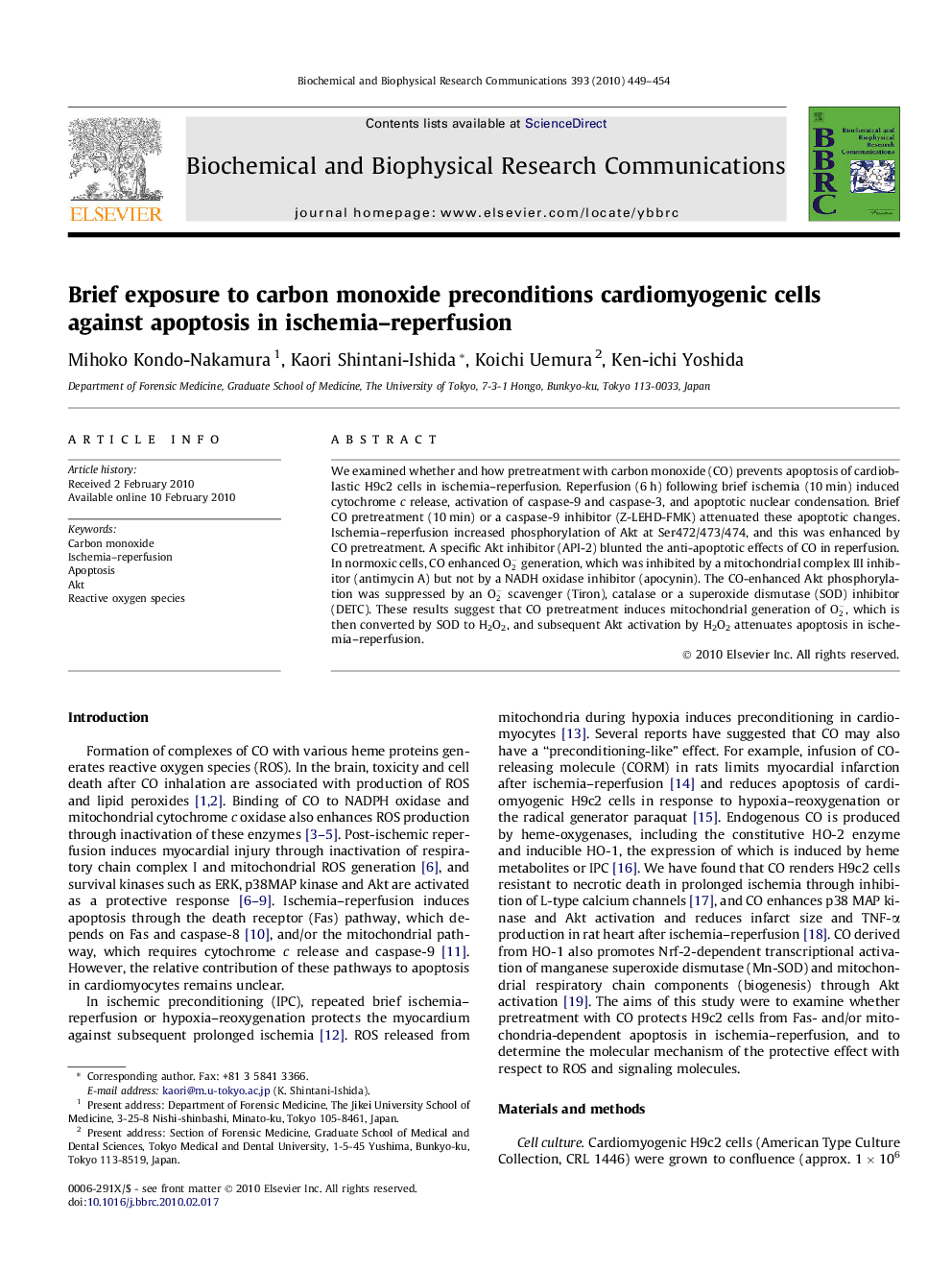 Brief exposure to carbon monoxide preconditions cardiomyogenic cells against apoptosis in ischemia–reperfusion