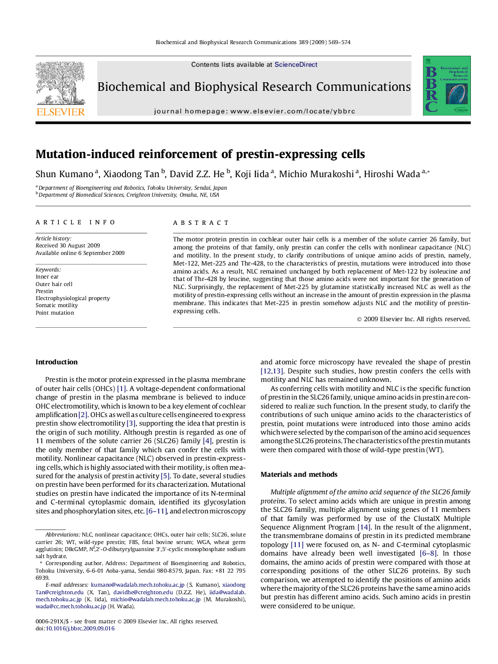 Mutation-induced reinforcement of prestin-expressing cells