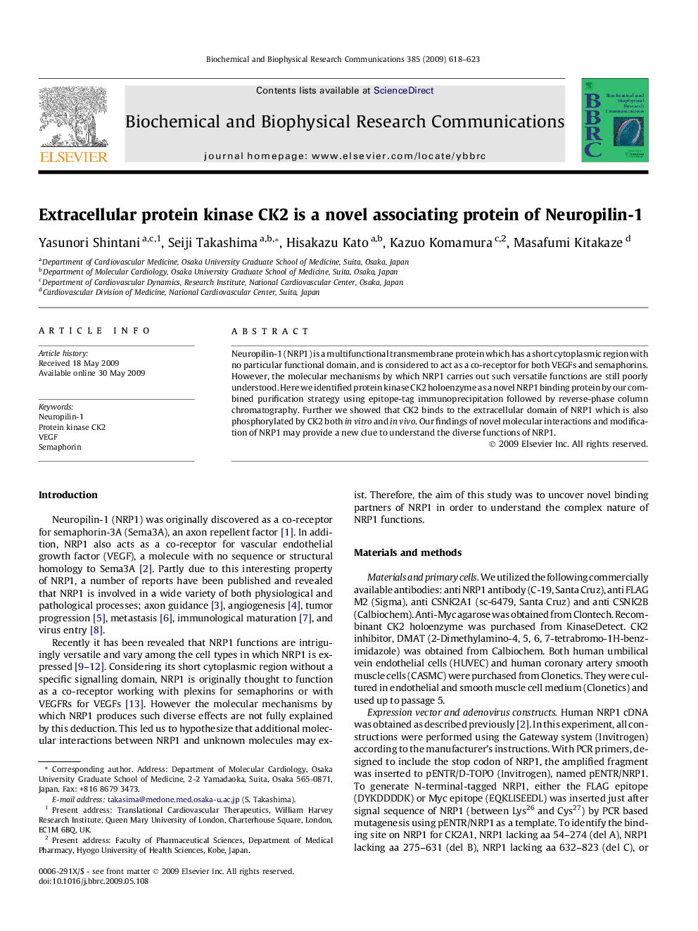 Extracellular protein kinase CK2 is a novel associating protein of Neuropilin-1