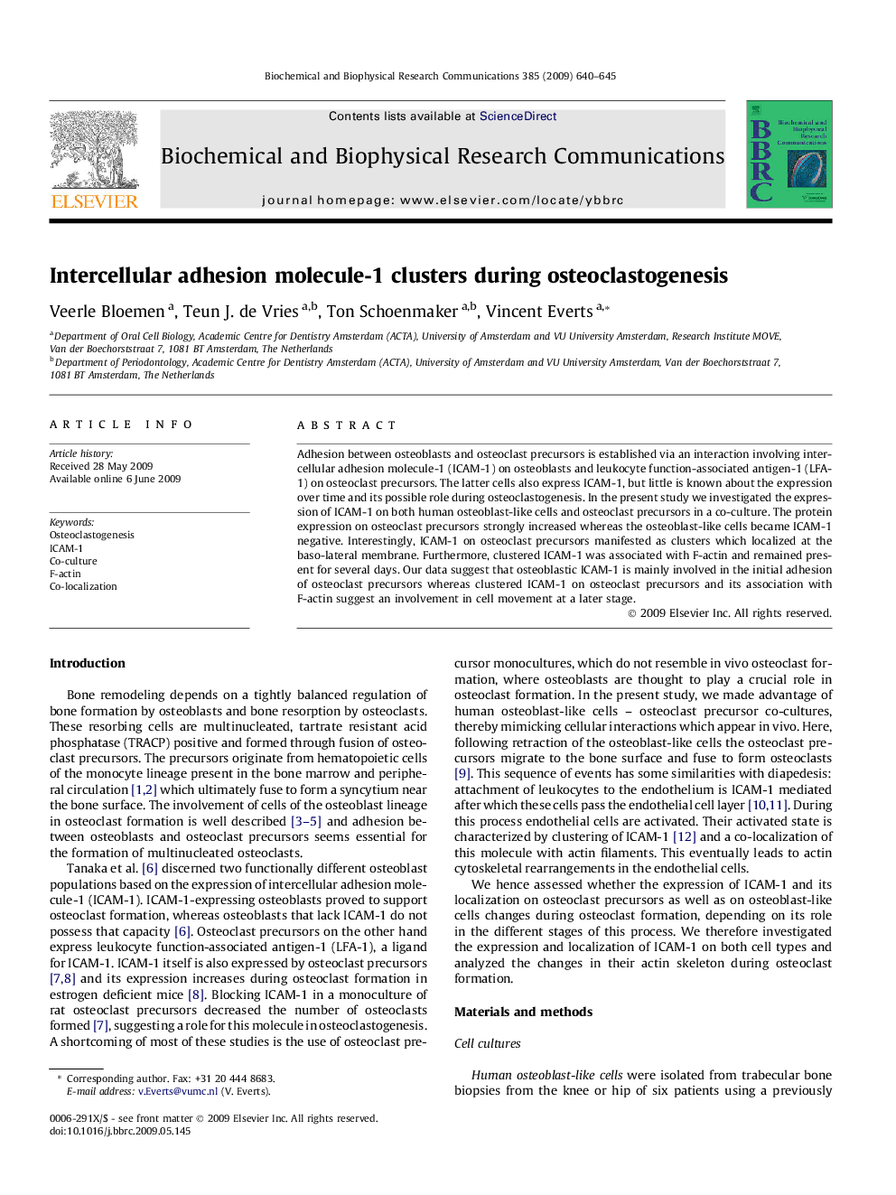 Intercellular adhesion molecule-1 clusters during osteoclastogenesis