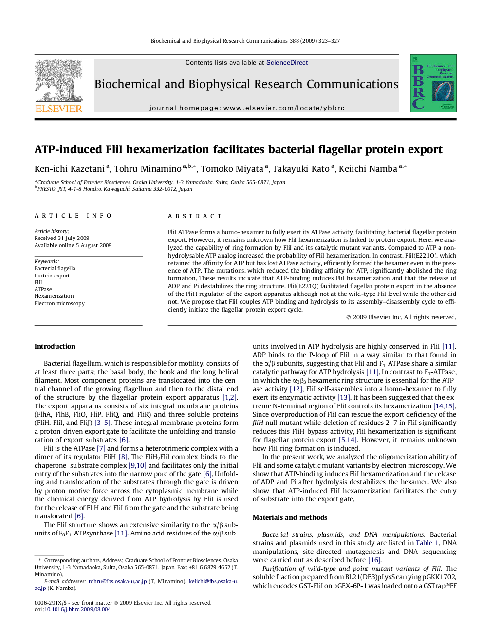 ATP-induced FliI hexamerization facilitates bacterial flagellar protein export