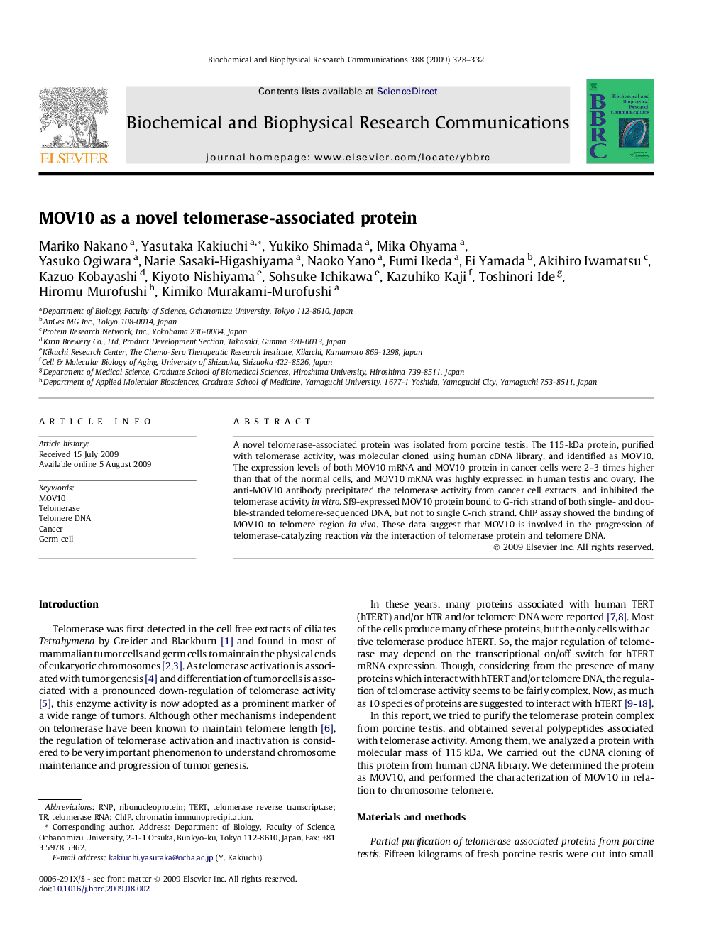 MOV10 as a novel telomerase-associated protein