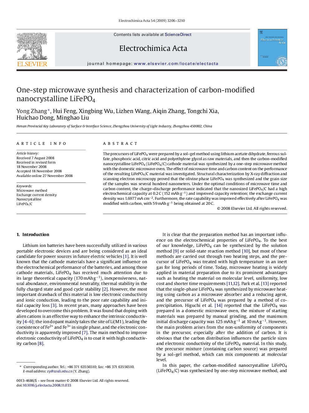 One-step microwave synthesis and characterization of carbon-modified nanocrystalline LiFePO4