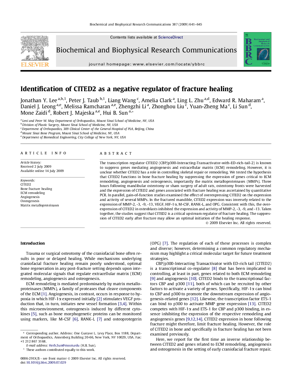 Identification of CITED2 as a negative regulator of fracture healing