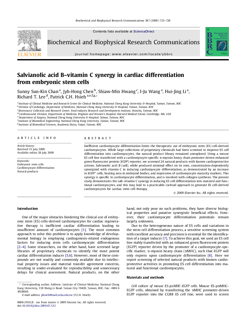 Salvianolic acid B–vitamin C synergy in cardiac differentiation from embryonic stem cells