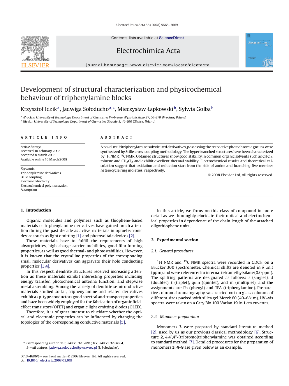 Development of structural characterization and physicochemical behaviour of triphenylamine blocks