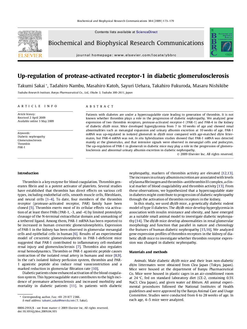 Up-regulation of protease-activated receptor-1 in diabetic glomerulosclerosis