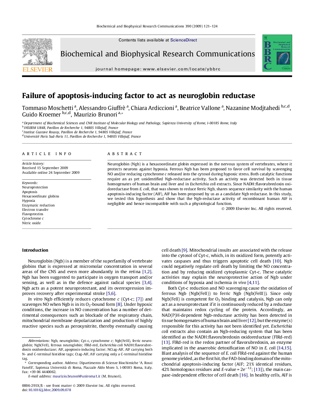 Failure of apoptosis-inducing factor to act as neuroglobin reductase