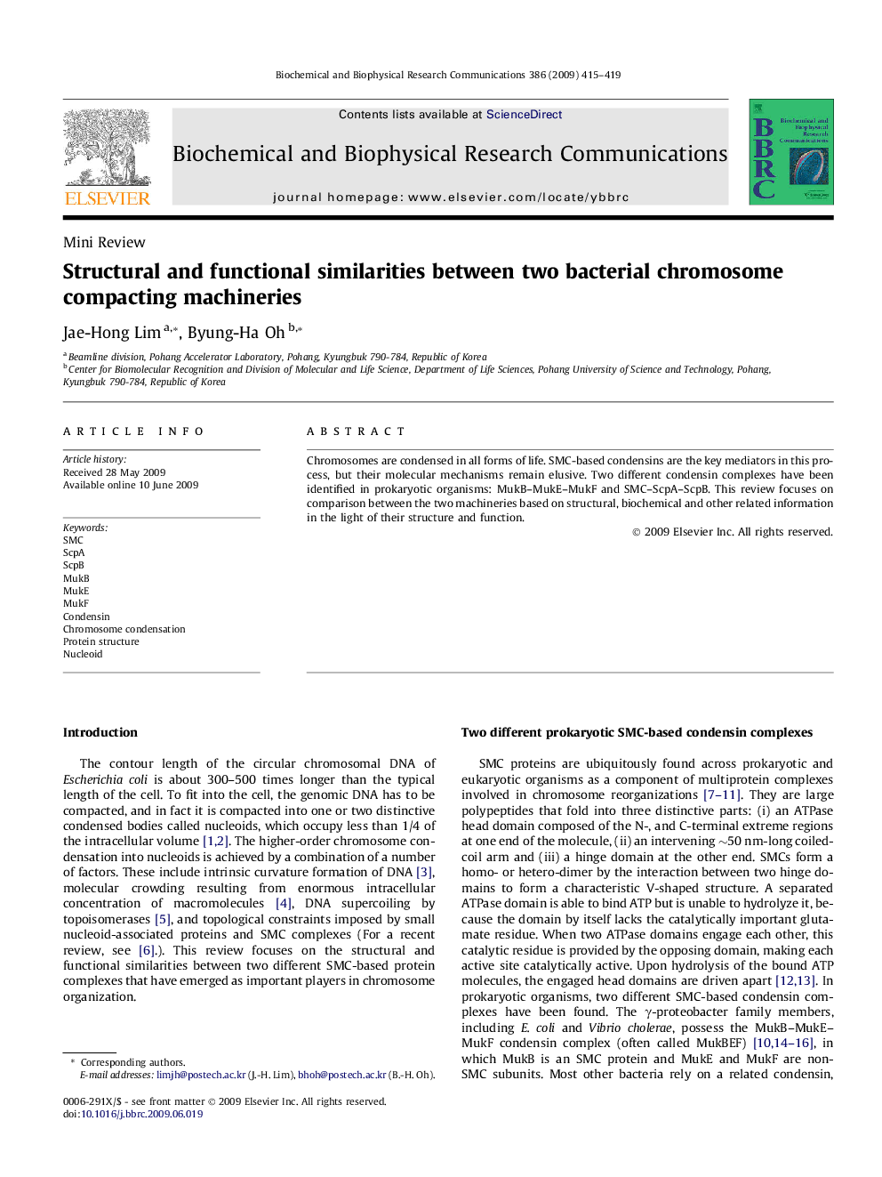 Structural and functional similarities between two bacterial chromosome compacting machineries