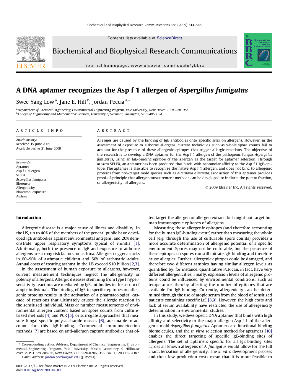 A DNA aptamer recognizes the Asp f 1 allergen of Aspergillus fumigatus