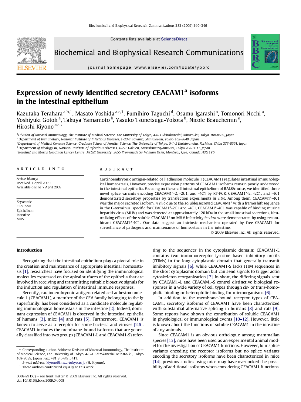 Expression of newly identified secretory CEACAM1a isoforms in the intestinal epithelium