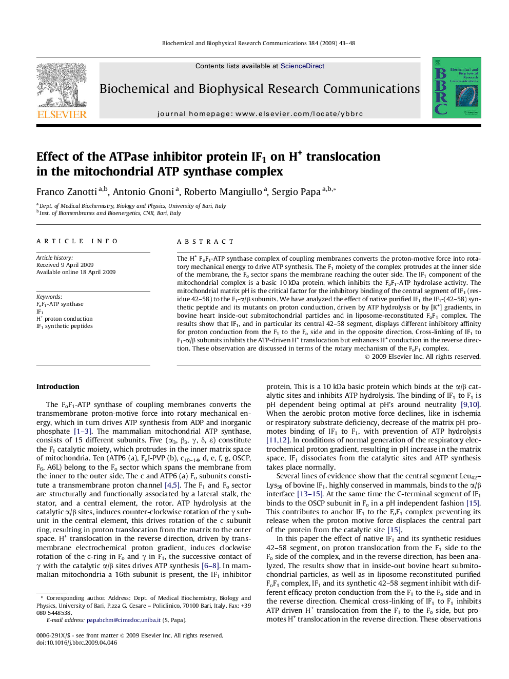 Effect of the ATPase inhibitor protein IF1 on H+ translocation in the mitochondrial ATP synthase complex