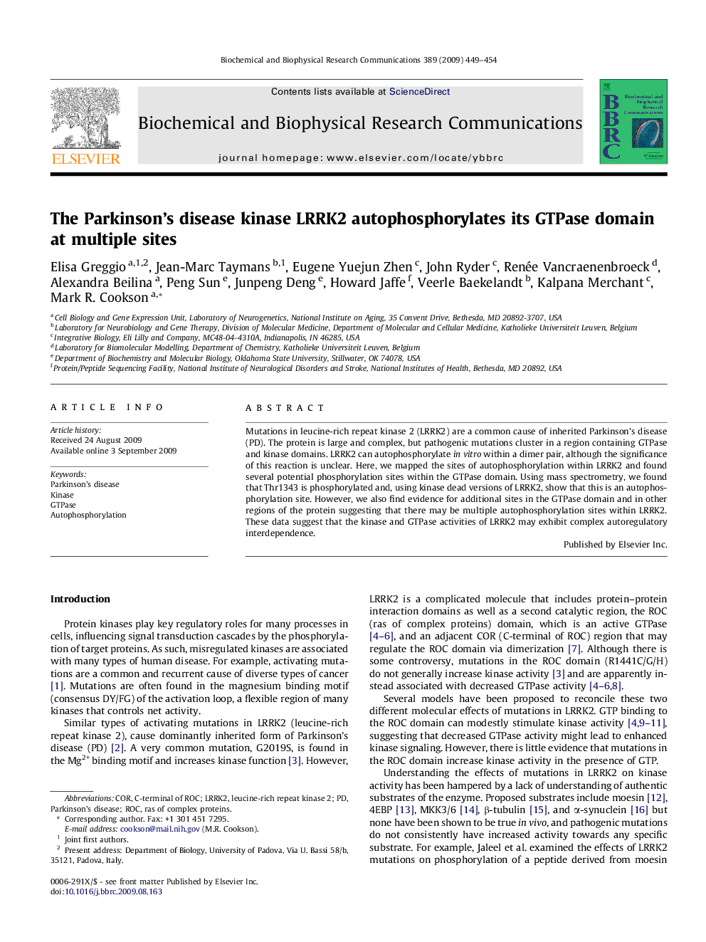 The Parkinson’s disease kinase LRRK2 autophosphorylates its GTPase domain at multiple sites