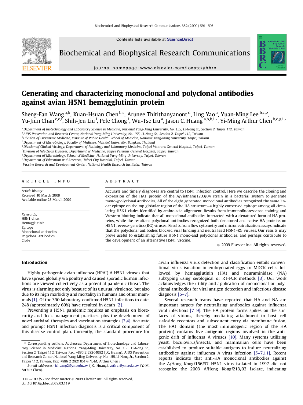 Generating and characterizing monoclonal and polyclonal antibodies against avian H5N1 hemagglutinin protein