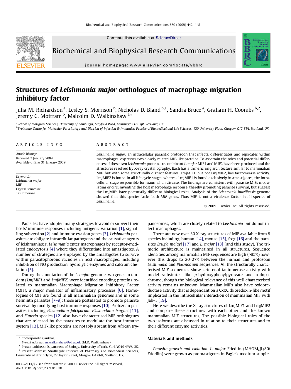 Structures of Leishmania major orthologues of macrophage migration inhibitory factor