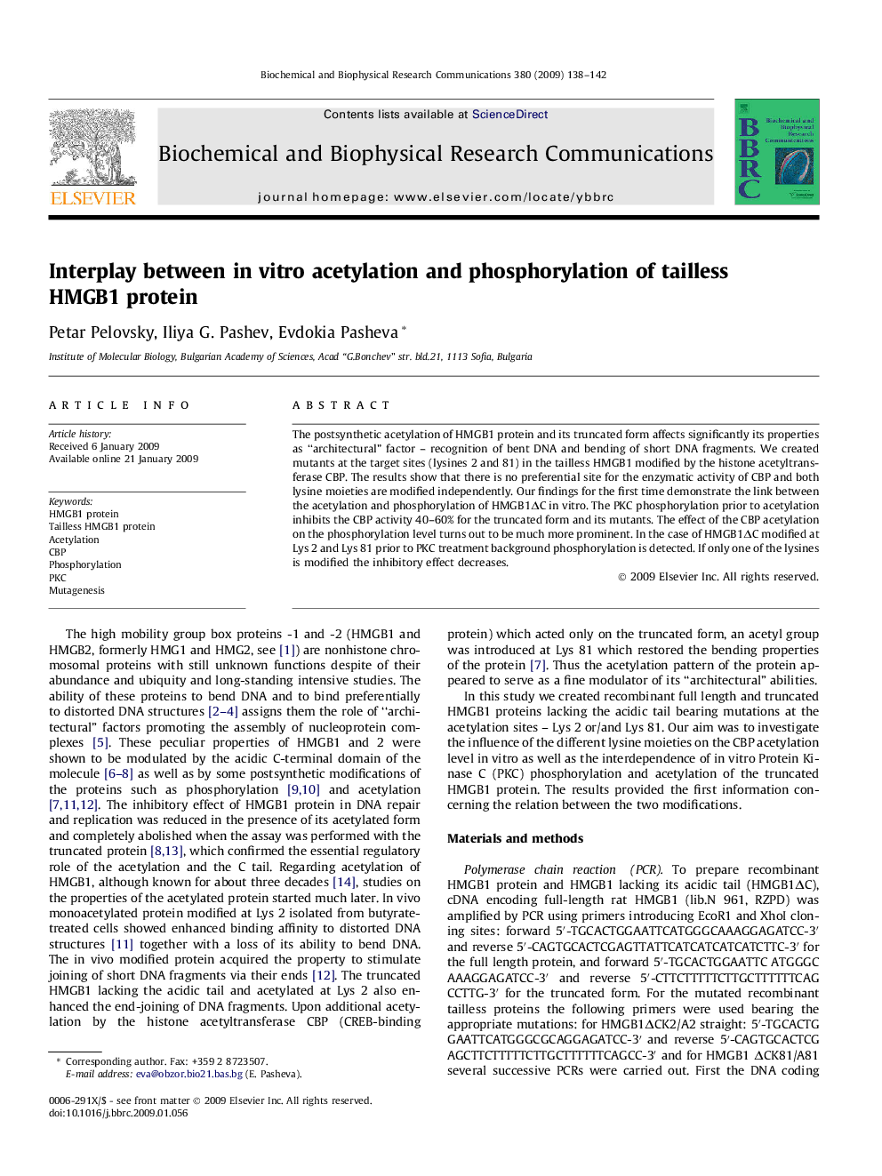 Interplay between in vitro acetylation and phosphorylation of tailless HMGB1 protein