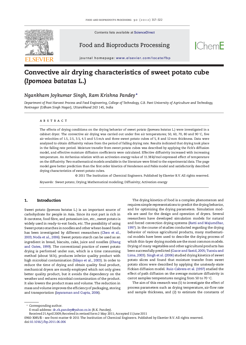 عکس صفحه اول مقاله: Convective air drying characteristics of sweet potato cube (Ipomoea batatas L.) Convective air drying characteristics of sweet potato cube (Ipomoea batatas L.)