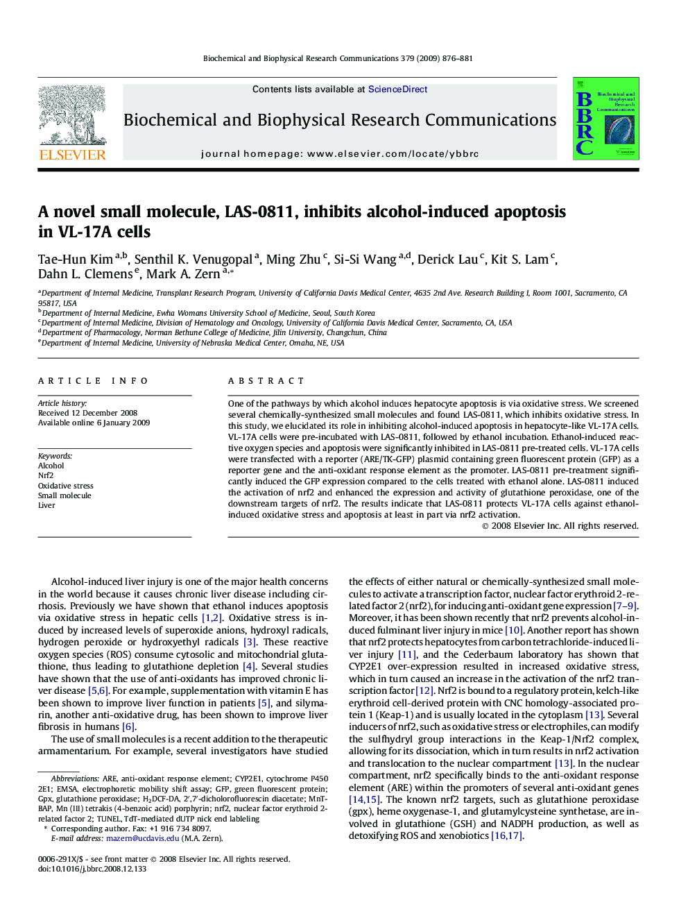 A novel small molecule, LAS-0811, inhibits alcohol-induced apoptosis in VL-17A cells