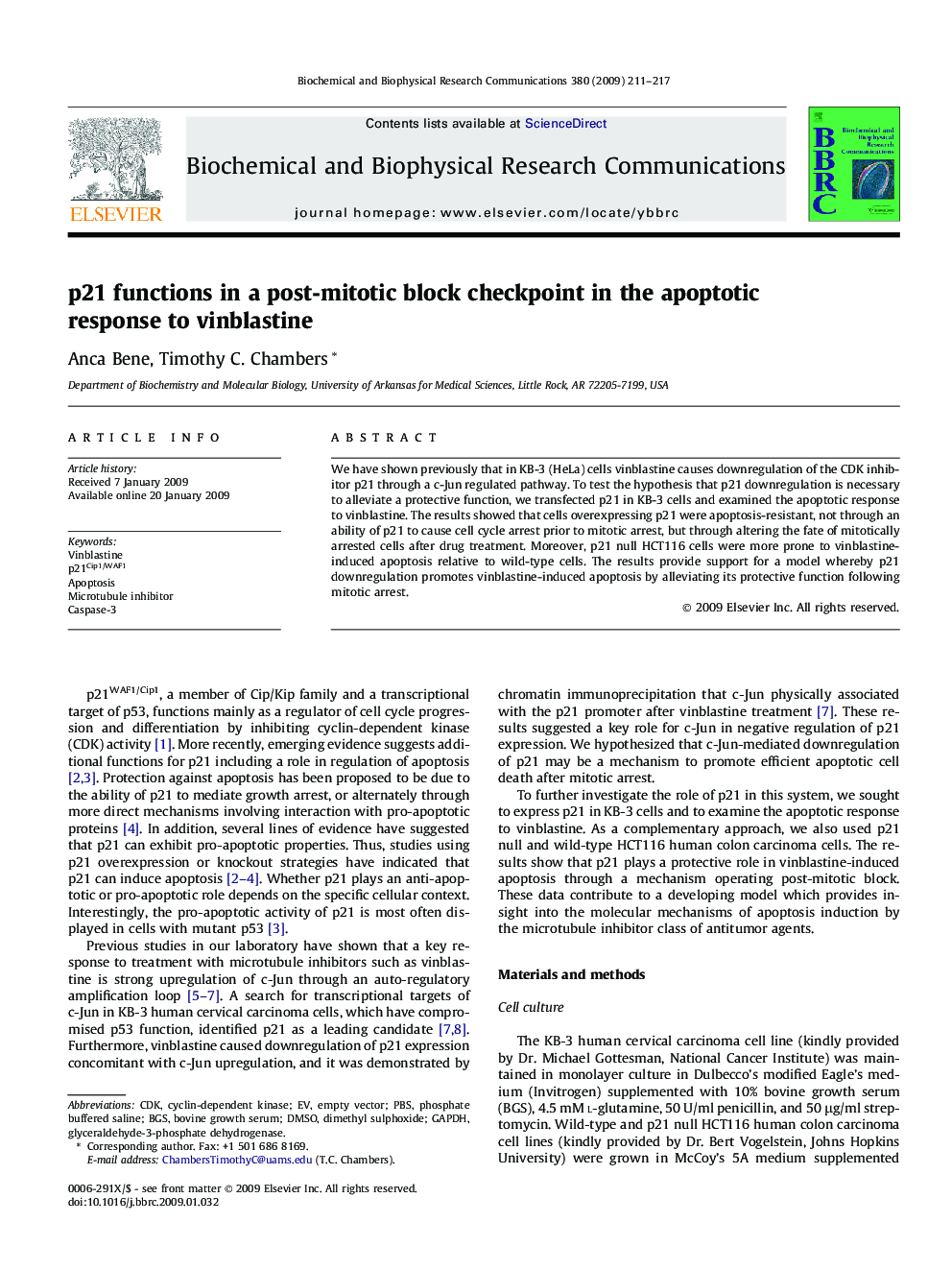 p21 functions in a post-mitotic block checkpoint in the apoptotic response to vinblastine