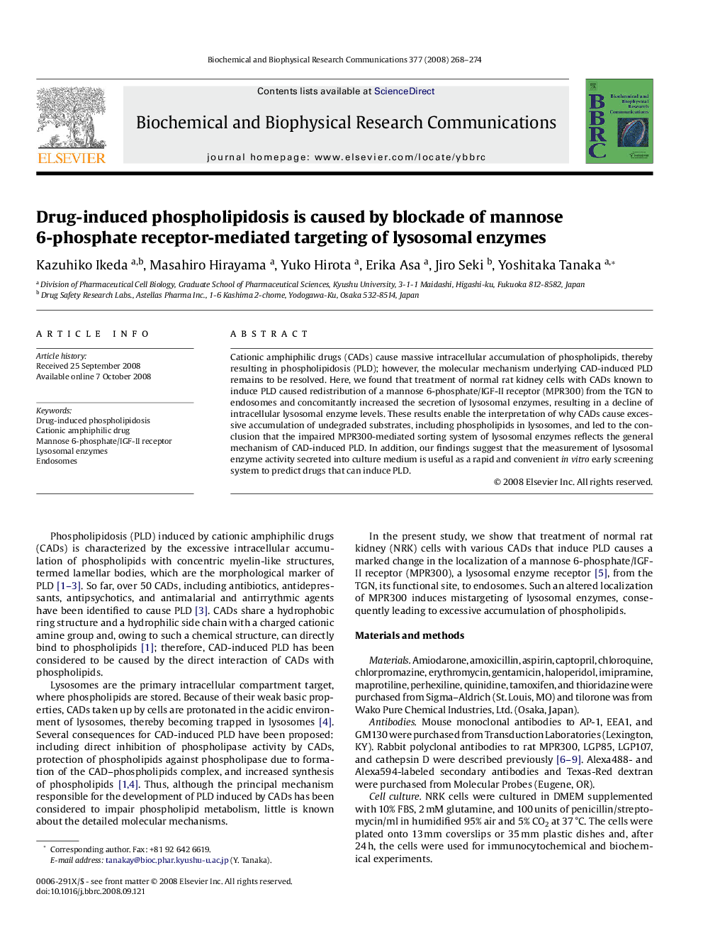 Drug-induced phospholipidosis is caused by blockade of mannose 6-phosphate receptor-mediated targeting of lysosomal enzymes