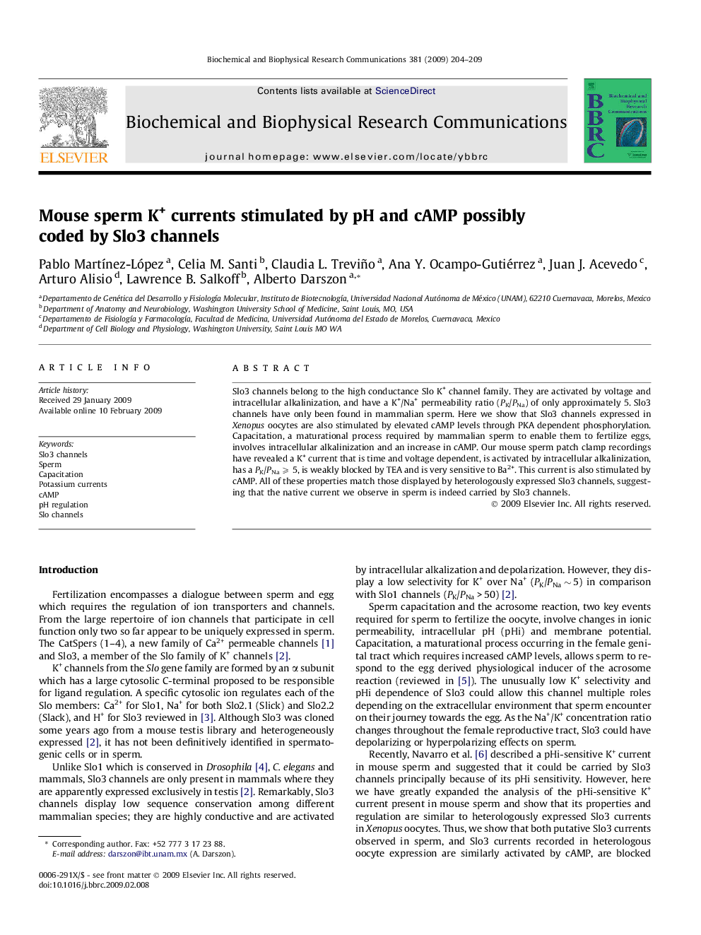 Mouse sperm K+ currents stimulated by pH and cAMP possibly coded by Slo3 channels