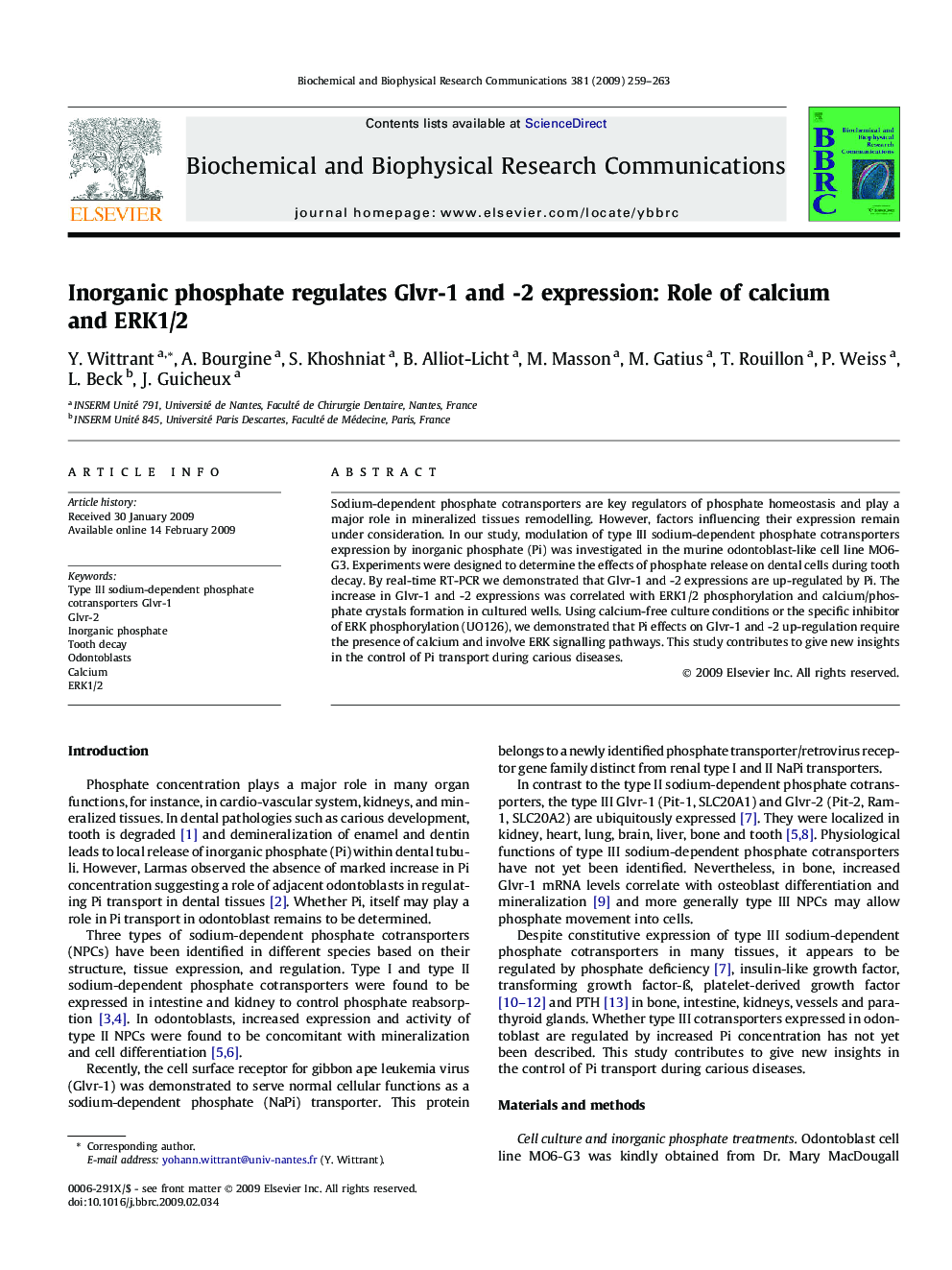 Inorganic phosphate regulates Glvr-1 and -2 expression: Role of calcium and ERK1/2