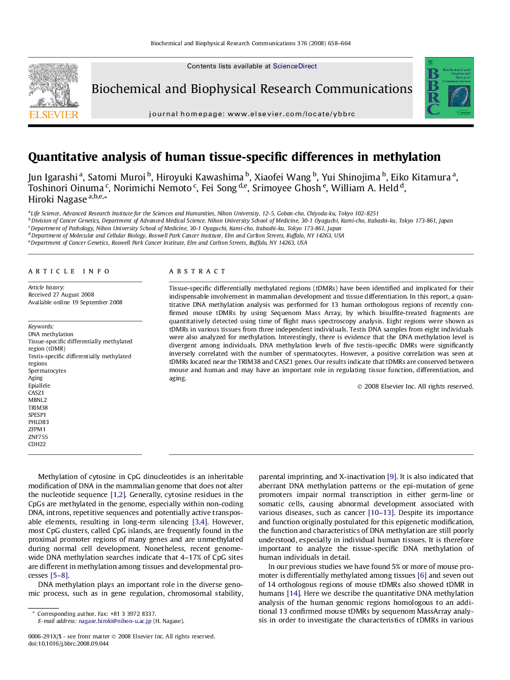 Quantitative analysis of human tissue-specific differences in methylation