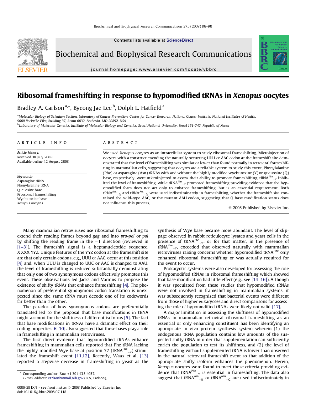 Ribosomal frameshifting in response to hypomodified tRNAs in Xenopus oocytes