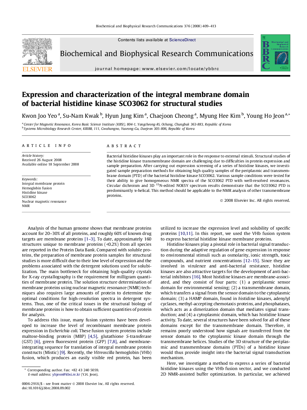 Expression and characterization of the integral membrane domain of bacterial histidine kinase SCO3062 for structural studies