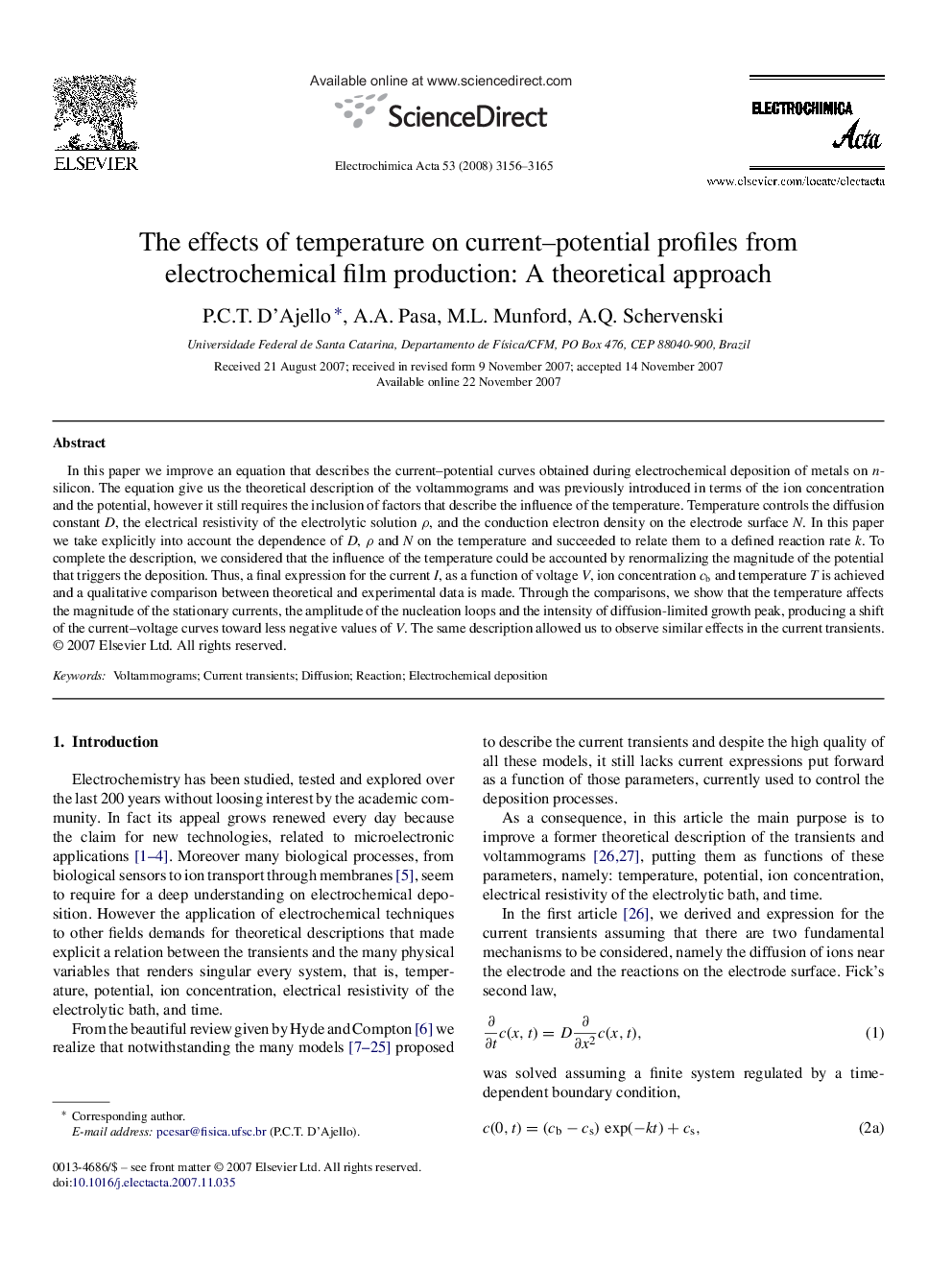 The effects of temperature on current–potential profiles from electrochemical film production: A theoretical approach