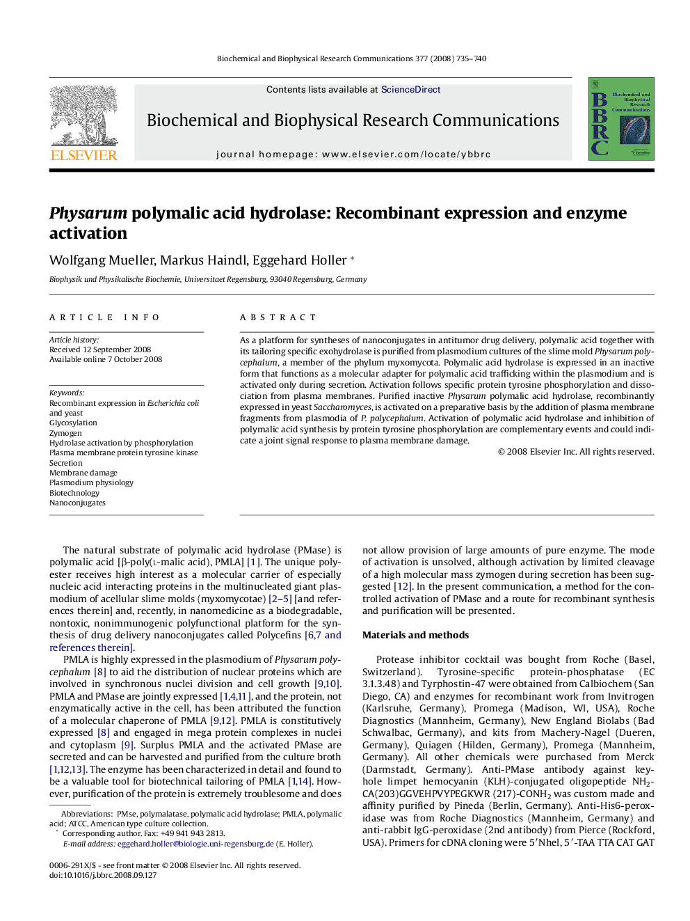 Physarum polymalic acid hydrolase: Recombinant expression and enzyme activation