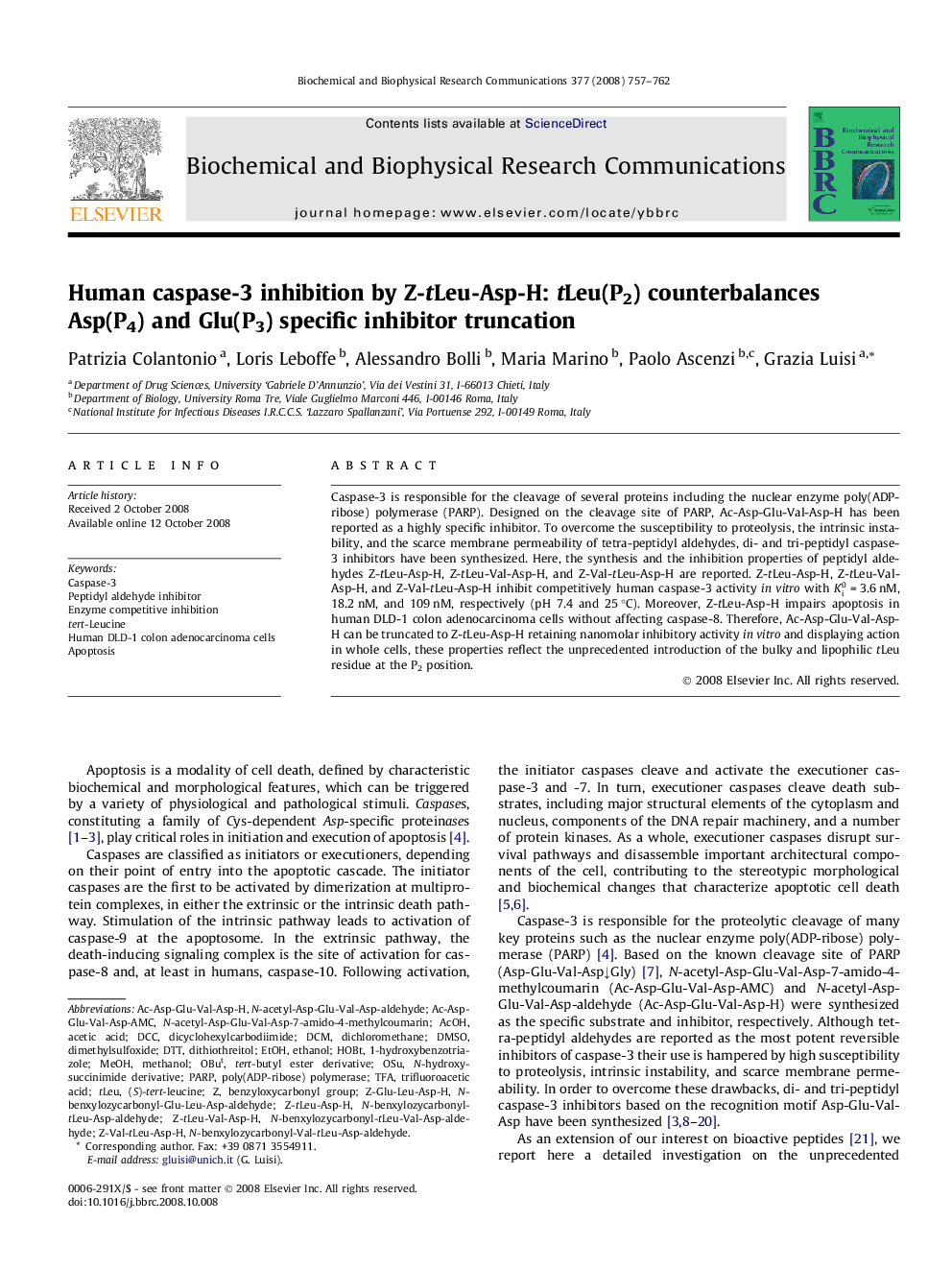 Human caspase-3 inhibition by Z-tLeu-Asp-H: tLeu(P2) counterbalances Asp(P4) and Glu(P3) specific inhibitor truncation