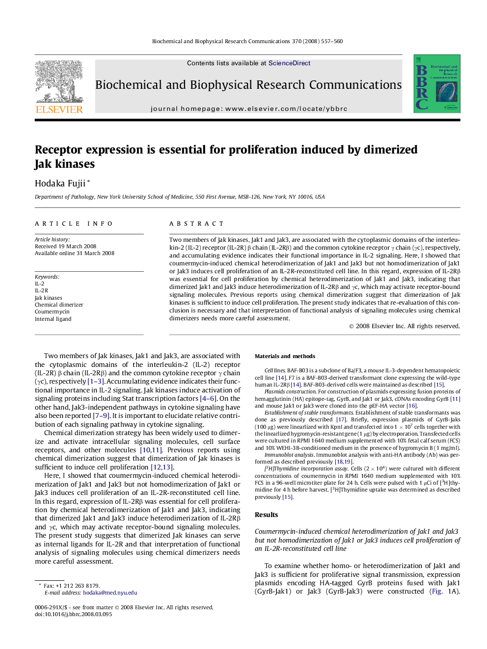 عکس صفحه اول مقاله: Receptor expression is essential for proliferation induced by dimerized Jak kinases Receptor expression is essential for proliferation induced by dimerized Jak kinases