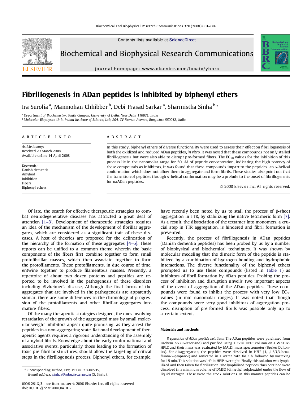 Fibrillogenesis in ADan peptides is inhibited by biphenyl ethers