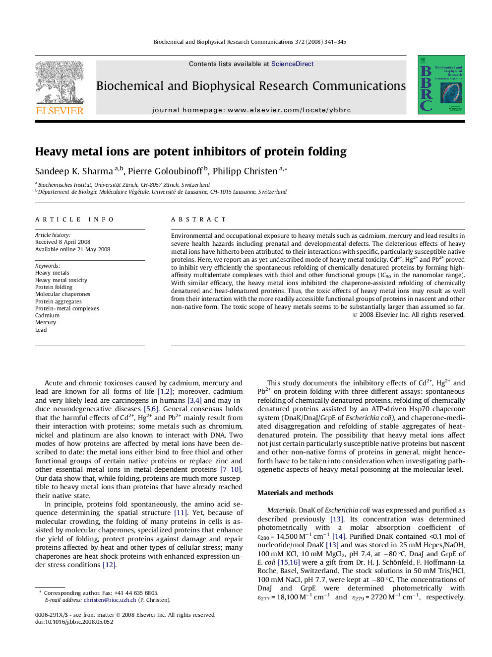 Heavy metal ions are potent inhibitors of protein folding