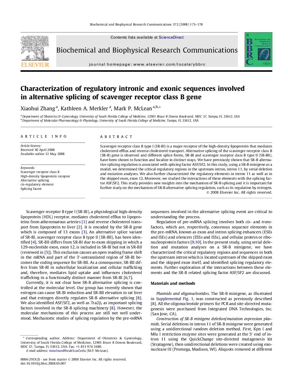 Characterization of regulatory intronic and exonic sequences involved in alternative splicing of scavenger receptor class B gene