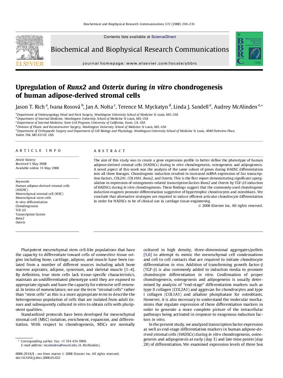 Upregulation of Runx2 and Osterix during in vitro chondrogenesis of human adipose-derived stromal cells