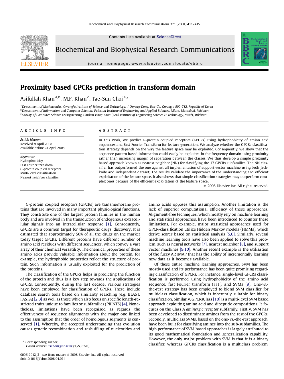 Proximity based GPCRs prediction in transform domain