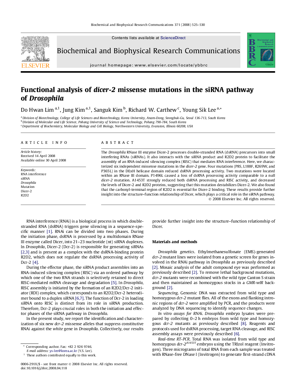 Functional analysis of dicer-2 missense mutations in the siRNA pathway of Drosophila