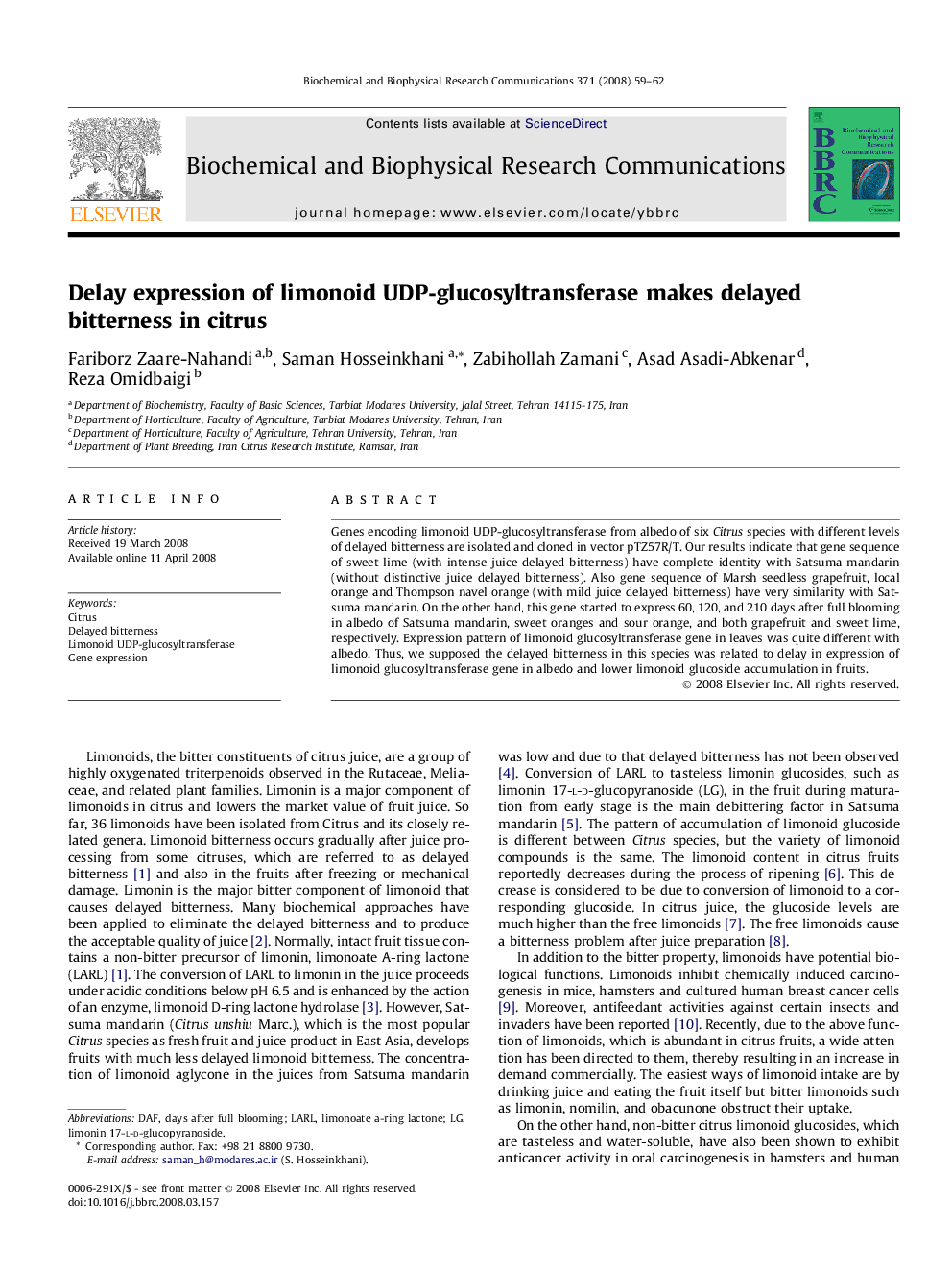 Delay expression of limonoid UDP-glucosyltransferase makes delayed bitterness in citrus