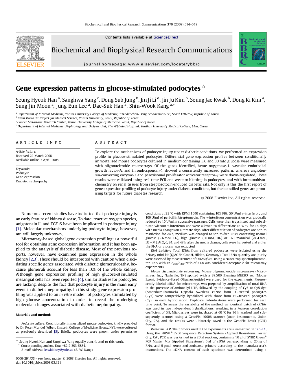 Gene expression patterns in glucose-stimulated podocytes 