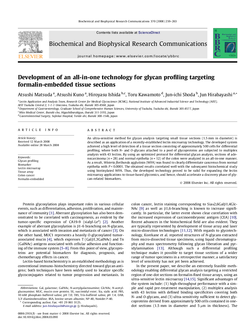 Development of an all-in-one technology for glycan profiling targeting formalin-embedded tissue sections