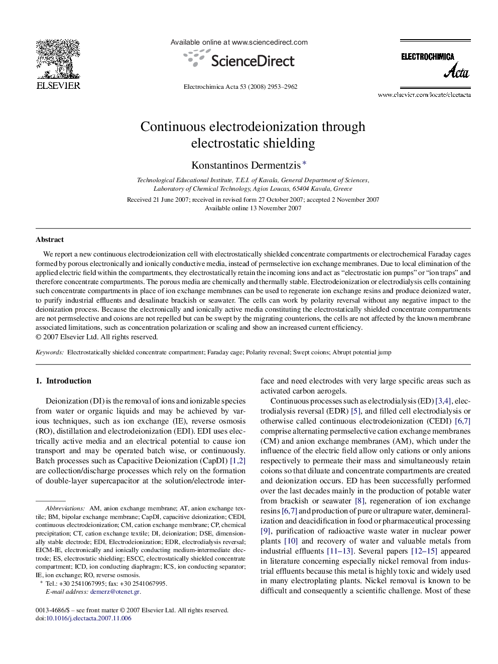 Continuous electrodeionization through electrostatic shielding